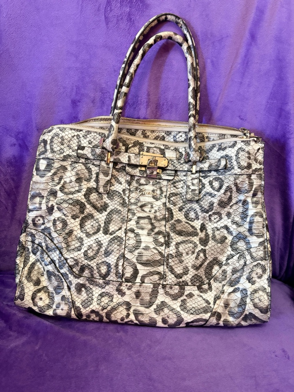 Guess Snow Leopard Greyson Status Carryall tote handbag